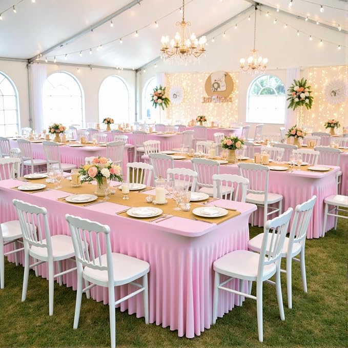 4pk Spandex Tablecloths for 6 Foot Rectangle Tables, Pink Stretch Table Cloth 6ft Fitted Table Cover Desk Skirt for Parties Weddings Birthday Banquet Baby Shower