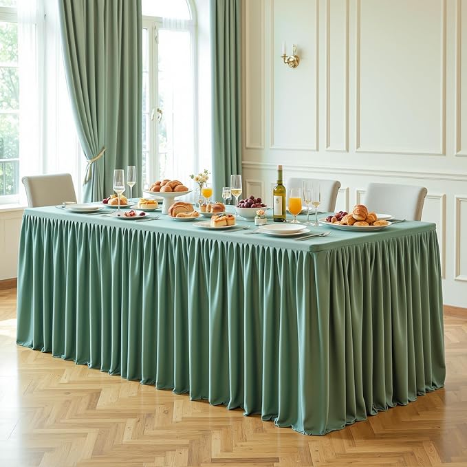Wish Care 2 Pack Sage Green Rectangle Table Clothes for 6 Foot Tables, Polyester Fitted Tablecloths 6t Stretch Table Cover for Wedding, Birthday, Parties, Trade Show, Craft Show