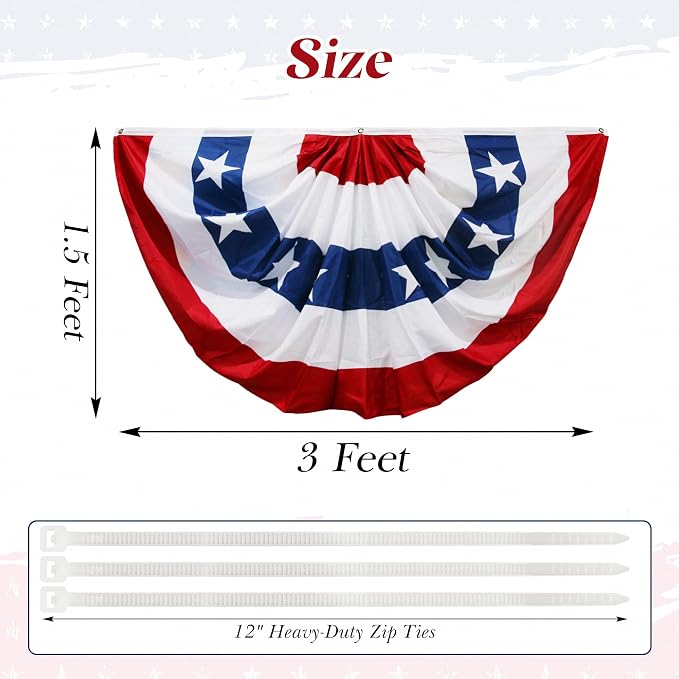 HOOSUN 4th of July Decorations,American Flag Bunting for Outside,Fourth of July Bunting Flags Patriotic Memorial Day Decorations,USA Flags Pleated Fan Flag 1.5x3 FT,Red White and Blue Buntings Banner