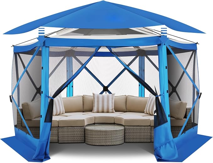COBIZI 12x12 FT Pop Up Canopy Stargazing Tent, Gazebos On Clearance with Removable Roof,Instant Screened in Gazebo, Screen Tents Portable carpas para Patio for Outdoor Camping,Backyard, Garden, Blue