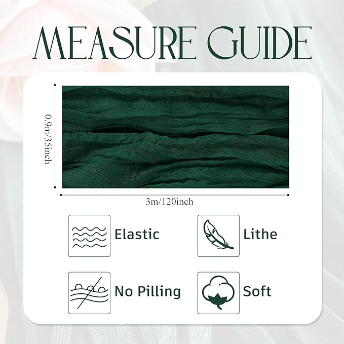 Wokceer Cheesecloth Table Runner 3Pack 10FT Emerald Green Christmas Boho Gauze Cheese Cloth Table Runner for Party Long Rustic Sheer Table Runners for Baby Bridal Shower Wedding Easter Table Decor