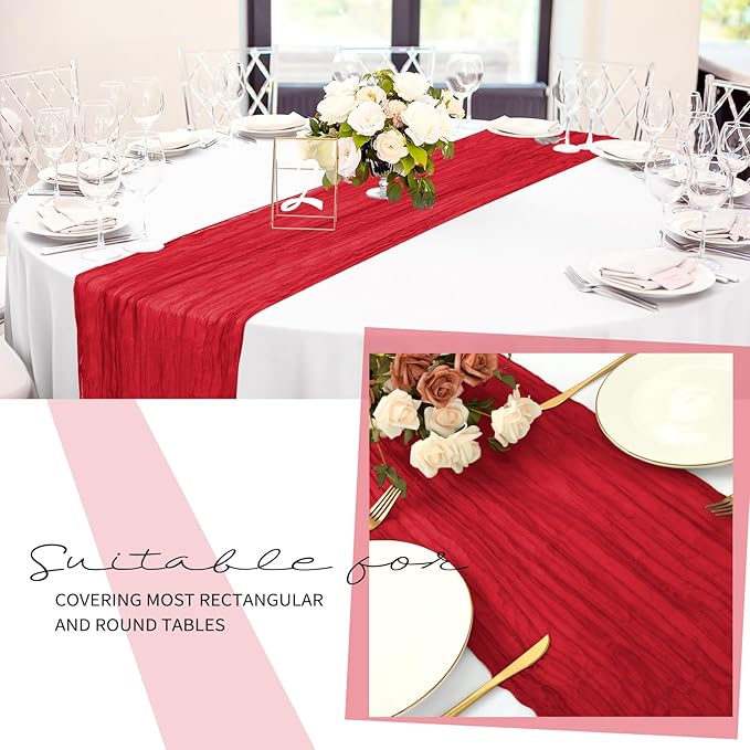24 Pack Cheesecloth Table Runner 20 x 120 inch Cheese Cloth Table Runner Bulk,Romantic Boho Sheer Gauze Fabric Table Runners for Wedding Reception,Party,Bridal Shower Table Decor(Red)