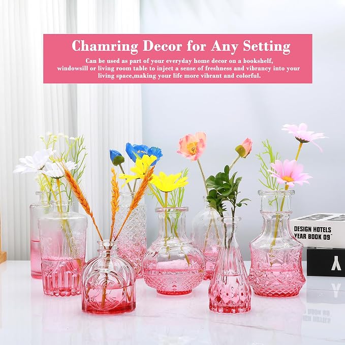 Glass Bud Vase Set of 18,Small Glass Vintage Vases for Flowers,Pink Bud Vases in Bulk for Rustic Wedding Decor,Table Centerpieces,Decor Centerpiece for Bathroom