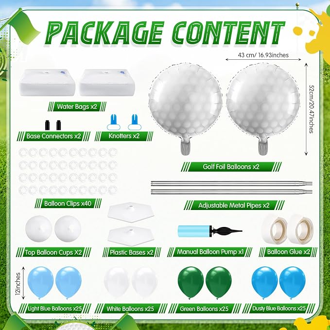 Kasyat 2 Set Golf Balloon Column Stand Kit with Adjustable Tower Stand Green and Blue Golf Arch Party Supplies for Clubs Decorations Sports Birthday Party Supplies