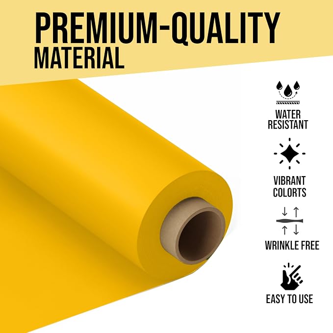 Party Solids 66% Thicker Premium Yellow Plastic Table Cover Roll 40" X 300' Table Cloth Plastic Cover Roll Quality Thick Banquet Rolls Disposable Tablecloth Rolls Strong American Based Company