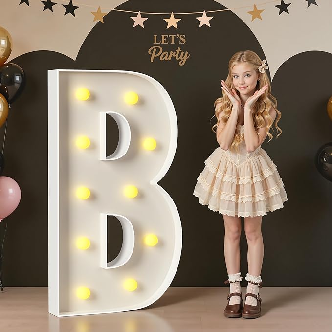 Marquee Letters 4 Feet Tall, 4FT Large Light up Letters B, Big Sign B with Warm White Light for Birthday Wedding Proposal Engagement Graduation Party Backdrop Decorations