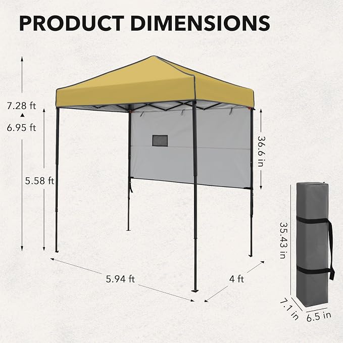 6x4 Pop Up Canopy Tent with Half Wall Panel, Instant Portable Beach Canopy, Outdoor Tent with Carry Bag for Camping, Sports, Tailgating, Events, Beige