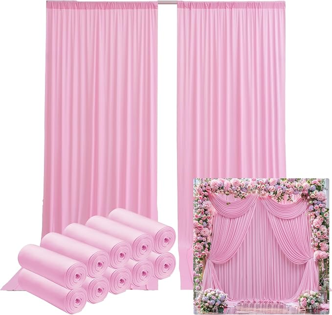 50ftx12ft Baby Pink Backdrop Curtains for Wedding-Wrinkle Free Backdrops Curtain Drapes Fabric Decorations Photo Back Drop Cloth for Baby Shower Photography Stage Reception 10Panels 12ft(H) x 5ft(W)