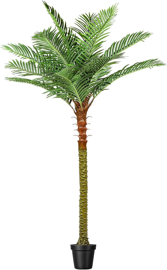 Jocoevol Fake Palm Tree, 8ft Artificial Phoenix Palm Tree Tall Tropical Tree with Adjustable Leaves & Planter, Outdoor Indoor Faux Trees for Living Room/Patio/Poolside/Yard Decor