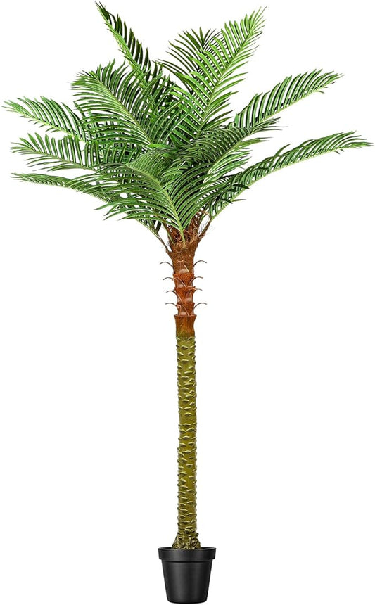 Jocoevol Fake Palm Tree, 8ft Artificial Phoenix Palm Tree Tall Tropical Tree with Adjustable Leaves & Planter, Outdoor Indoor Faux Trees for Living Room/Patio/Poolside/Yard Decor
