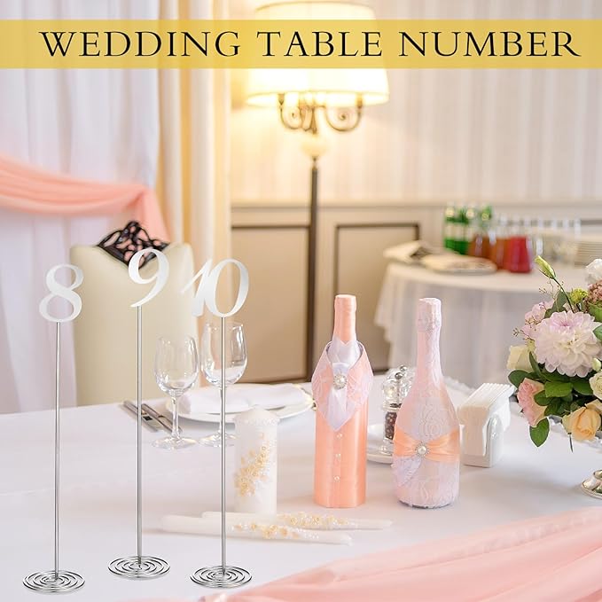 Therwen 20 Pcs Metal Table Numbers 1-20 Table Numbers for Wedding Reception 12 Inch Stainless Steel Party Desk Figure with Sturdy Holder Base for Banquet Wedding Party Event Catering(Silver)