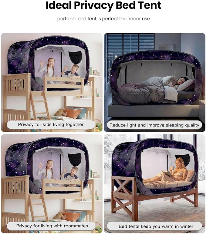 ANC POP Bed Tent Full Bed Canopy Portable Dream Tent for Adult Indoor Sleeping Tents with 2 Doors Breathable Private Space Tents, Starry Constellation
