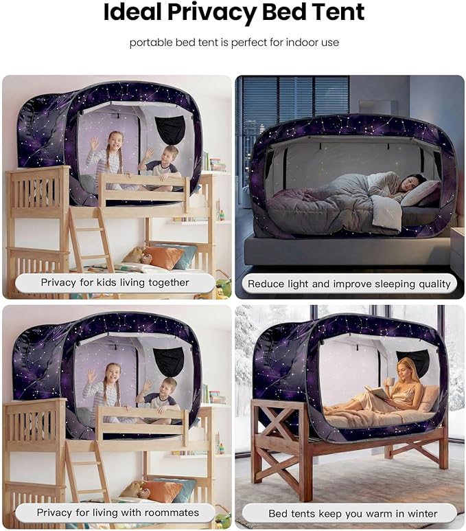 ANC POP Bed Tent Twin Bed Canopy Portable Dream Tent for Adult Indoor Sleeping Tents with 2 Doors Breathable Private Space Tents, Starry Constellation