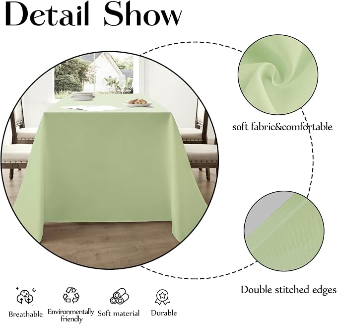 Rectangle Tablecloths 60x120 Inch 2 Pack Sage Green Tablecloth for 6ft Washable Decorative Linen Polyester Table Cloths for 8ft Dining Table Banquets Buffet Parties and Wedding