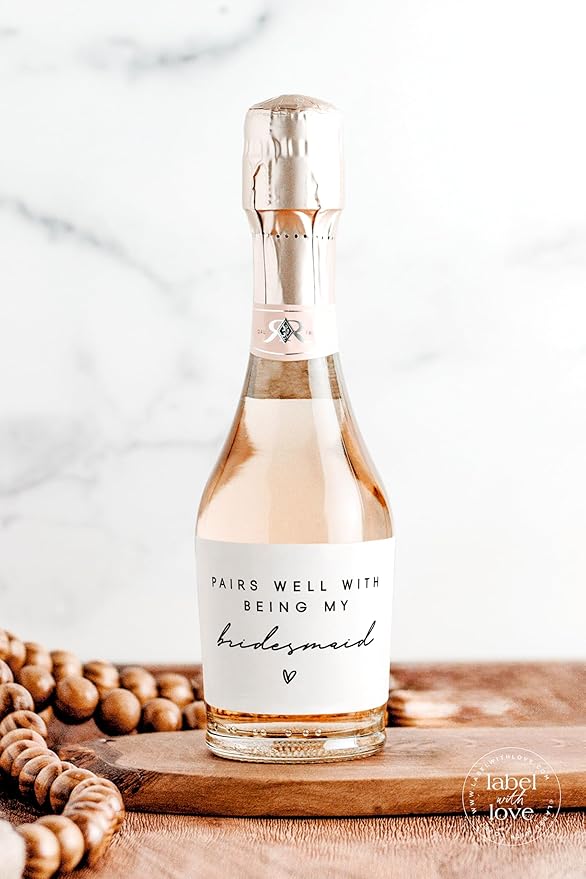 Label with Love Bridesmaid Proposal Mini Champagne Labels, Set of 10, Bridesmaid Champagne Stickers Handmade Labels, Will You be My Maid of Honor or Bridesmaid Gift, Bridesmaid Box Idea