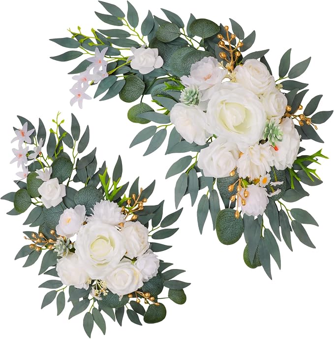 Wedding Arch Decorations 2 Pack - Reusable Artificial Hanging Flowers Floral Swag Greenery Garland for Wedding Welcome Sign Backdrop Bridal Ceremony Reception Backdrop Decoration