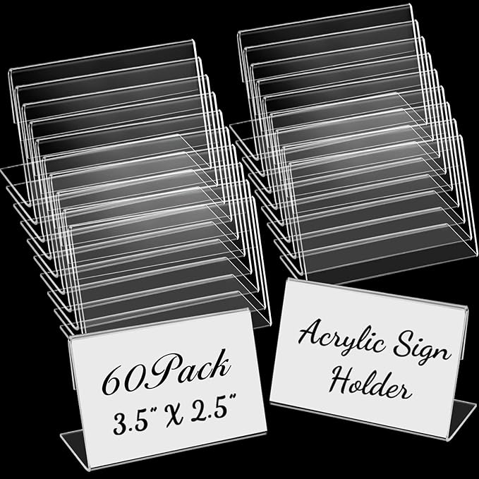 Vicenpal 3.5 x 2.5 Inches Small Acrylic Sign Holder Clear Picture Frame Acrylic Stands Back Slant Sign Holders for Party Buffet, Wedding Signs, Office, Store, Restaurant, Horizontal(100 Pcs)