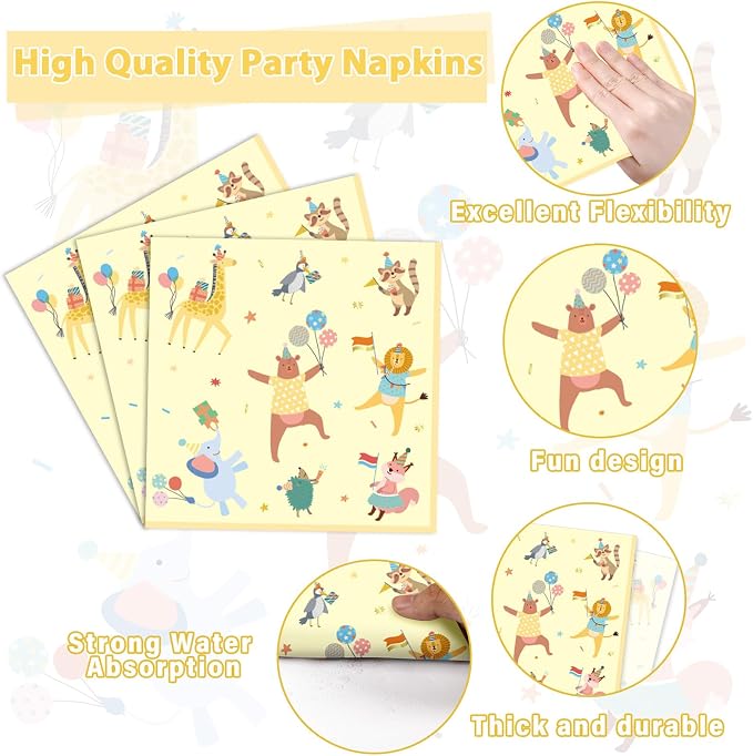 96Pcs Animal Party Supplies Pastel Animal Paper Plates and Napkins Jungle Safari Theme Tableware Decorations Set for Kids Girls Birthday Baby Shower Celebration Party Favor Serves 24
