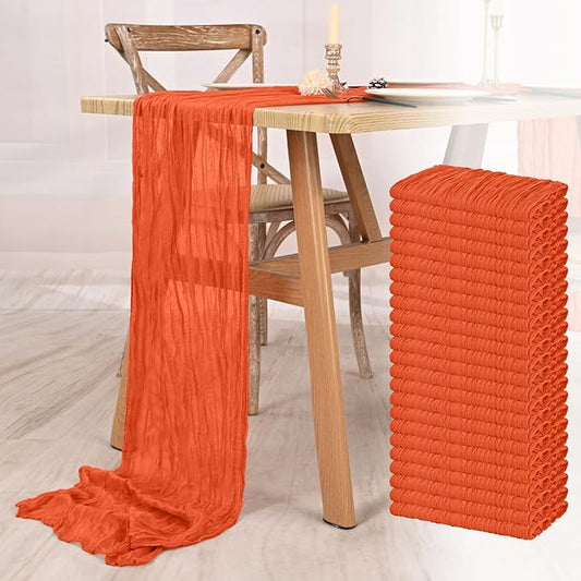 24 Pack Orange Cheesecloth Table Runner 10FT Boho Gauze Cheese Cloth Table Runner Rustic Sheer Fabric Table Runners for Wedding Bridal Shower Baby Shower Party(21.5×120 Inch)
