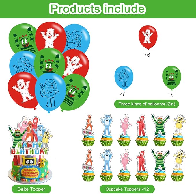 PINUO Yo Gabba Birthday Decorations,Yo Gabba Themed Party Decorations,Yo Gabba Party Favors Supplies Gifts Room Decor,Banner Balloons Cake Cupcake Toppers