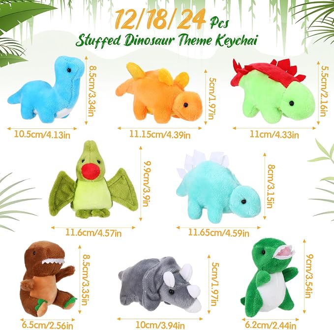 Spakon 72 Pcs Adopt a Dinosaur Party Favors for Boys and Girls Includes 12 Sets Mini Dinosaur Stuffed Animals Plush Keychains Gift Box House Stickers for Birthday Party Favor