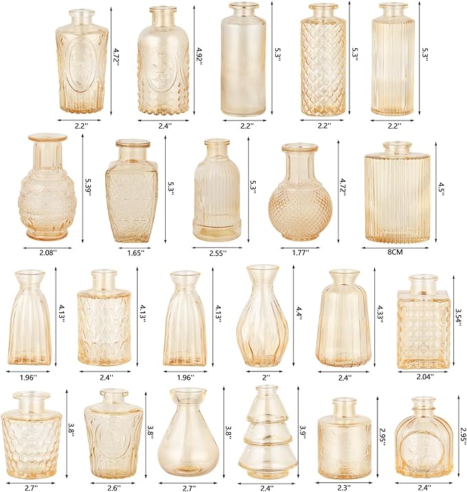 RUCKAE Glass Bud Vases Mini Flower Vase Small Vintage Vases for Centerpiece Table Wedding Decorations Home Decor Party(Gold 22 Pack)