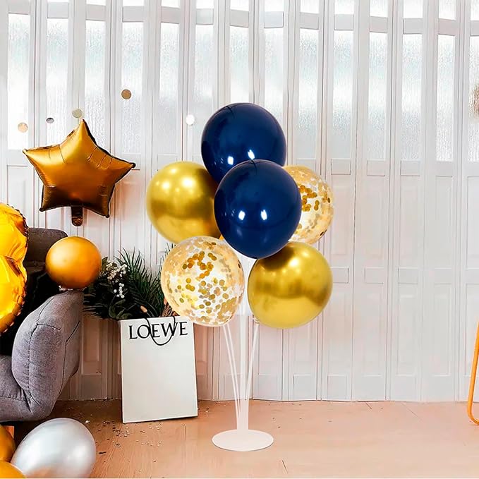 ZJDHPTY 4 Set Blue and Gold Balloon Stand Table Centerpieces Party Decor | Graduation Decorations,70th 60th 50th Birthday Retirement Decor,Prom Anniversary Wedding New Years Eve Party Supplies