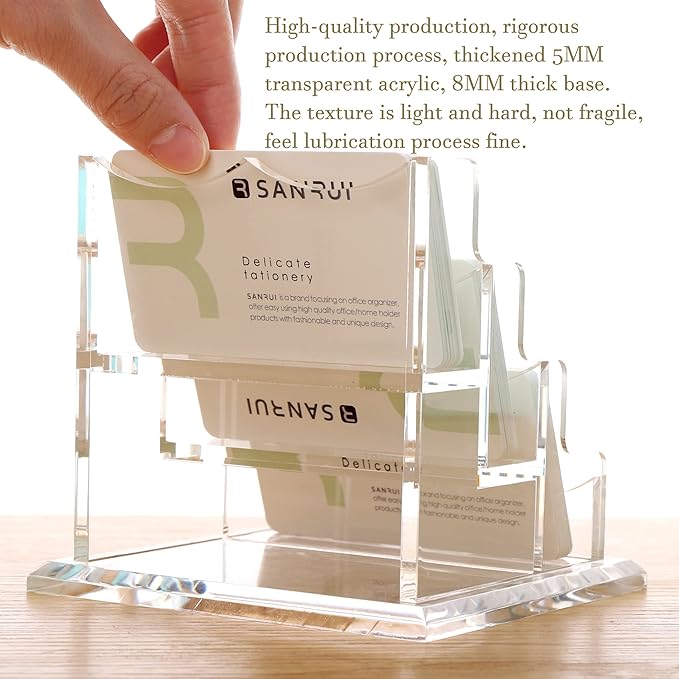 YUXUN Business Card Holder Display for Desk, Clear Acrylic Cards Organizer 3 Tier 3 Slots, Business Card Stand for Men and Women 1 Pack (3 slots) 3slots