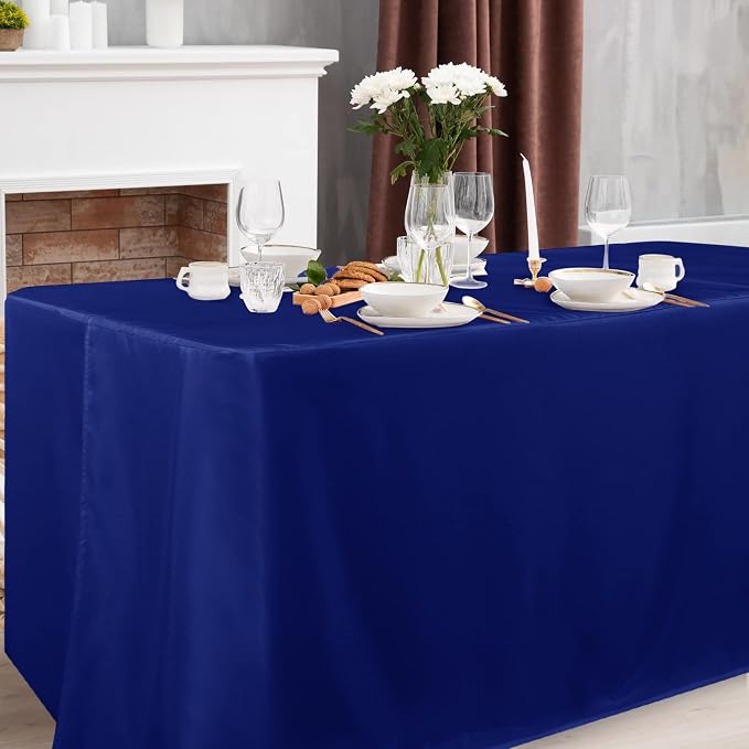 Obstal 2 Pack Table Clothes for 8 Foot Rectangle Tables - Water Resistant Washable Fabric Polyester Rectangle Table Cover Protector for Wedding, Banquet and Trade Shows, 96L x 30W Inches, Royal Blue