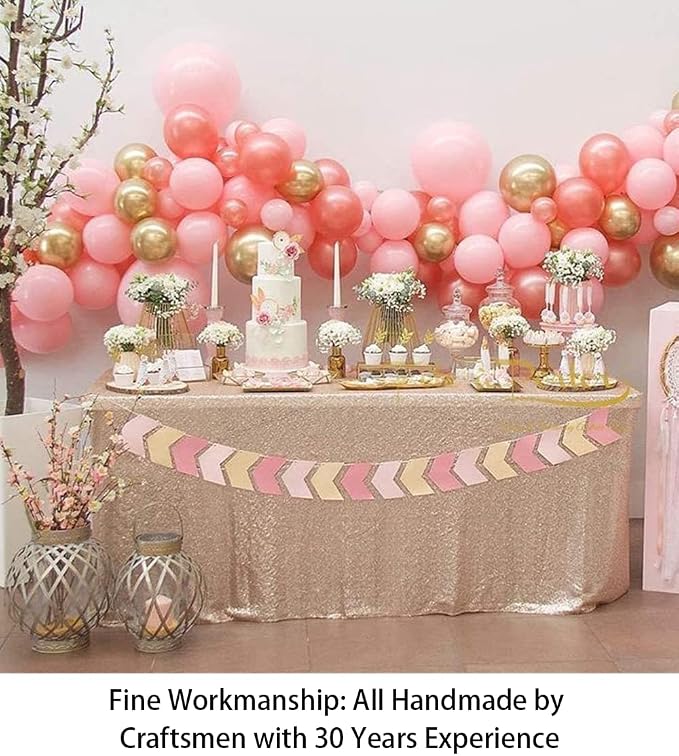 ShiDianYi 60x102-Inch Sequin Tablecloth Rectangle Champagne Blush Sparkly Sequin Table Cloth for Wedding (60''x102'')