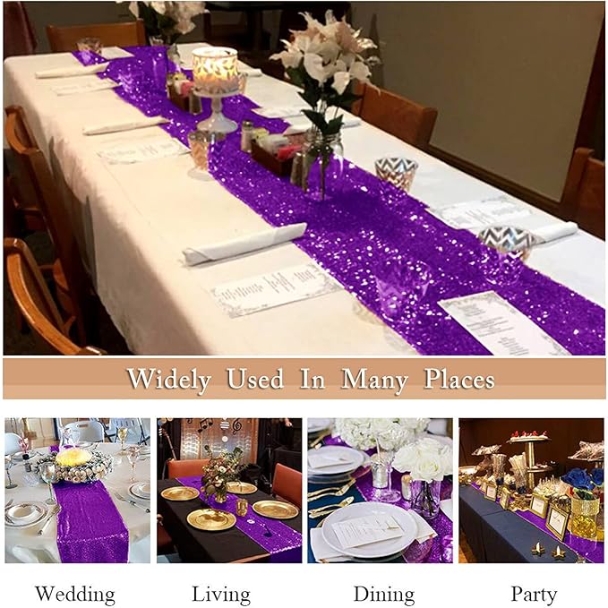 ShinyBeauty Purple Table Runners 12x108-Inches Pack of 5 Sequin Table Runner Sparkly Sequined Fabric Wedding Runners for Table Rectangle Party Table Covers Dining Tablecloth for Banquet Birthday