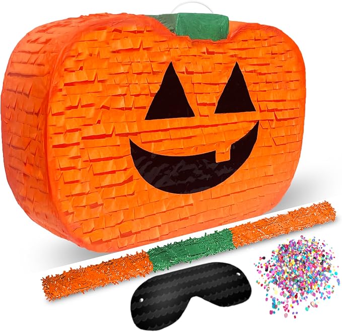 Jergrim Halloween Pumpkin Piñata 4-piece set 16"x11" Perfect for Halloween Party Decorations, Photo Prop, Jack-O'-Lanthern, October Birthday, Funny, Scary and Spooky, Fits candy/favors