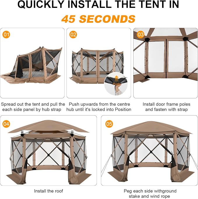 COBIZI 12x12 FT Pop Up Canopy Stargazing Tent, Gazebos On Clearance with Removable Roof,Instant Screened in Gazebo, Screen Tents Portable carpas para Patio for Outdoor Camping,Backyard, Garden, Khaki