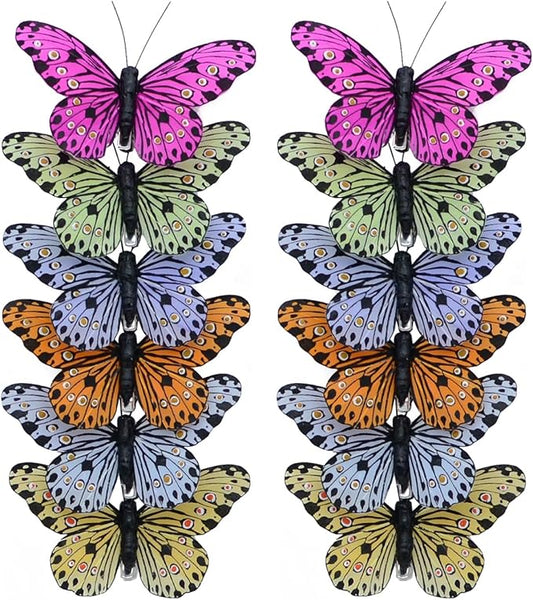 HNH Artificial Butterfly Decorations 3D Feather Clips Set 6 Color of 12pcs Papillon for Flower Bouquets Crafts Spring Butterfly Decor Ornaments - Ideal for Home & Garden (1804C)