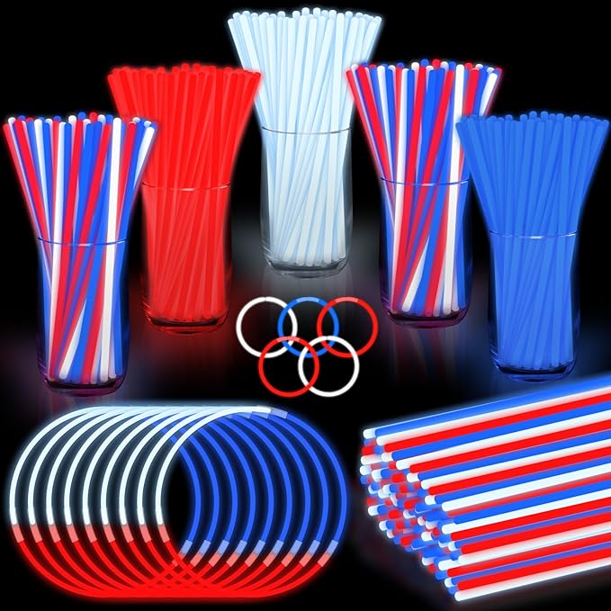 480 Pack 4th of July Glow Sticks Party Favors with Connectors,Patriotic Red White Blue Glow Stick Bracelets Nacklaces Glow in the Dark Accessories 250th Anniversary USA Independence Day Decorations