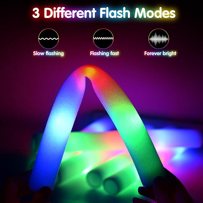 OLUPP 102 PCS Led Foam Sticks, Bulk Glow Sticks with 3 Colors Flashing, Light Up Baton Wands for Kids, Glow Sticks Party Supplies for party, Wedding, Raves, Concert, Camping, Sporting Events