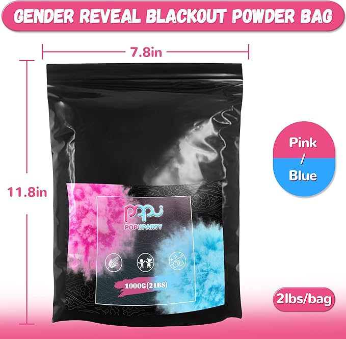 POPUPARTY 2 Pack Black-out Gender Reveal Powder- 4 lbs Pink Powder – Perfect for Baby Gender Reveal, Car Burnout, Color Toss, Photoshoots, Helicopters