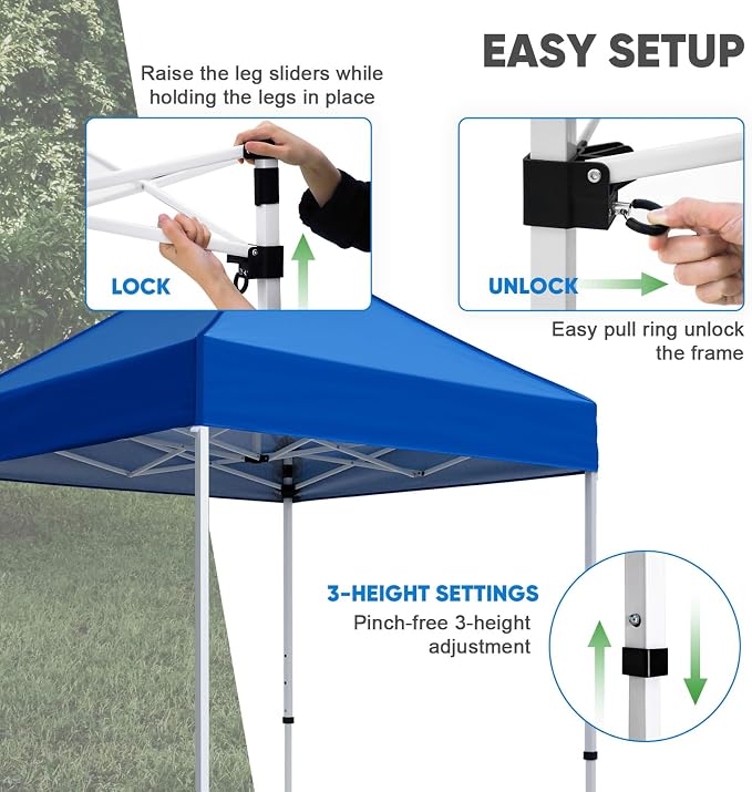 COOS BAY 5x5 Pop Up Canopy Tent, Portable Lightweight Sun Shelter with Carry Bag, Easy Setup Outdoor Canopy for Beach, Camping, Sports & Backyard Shade, Blue