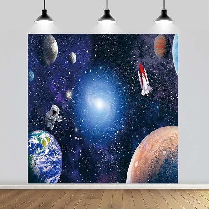 8x8FT Space Astronaut Photography Backdrop Cosmic Galaxy Planet Photography Background Baby Shower Newborn Gift Children Birthday Party Banner Photographic Studio Photo Backgrounds