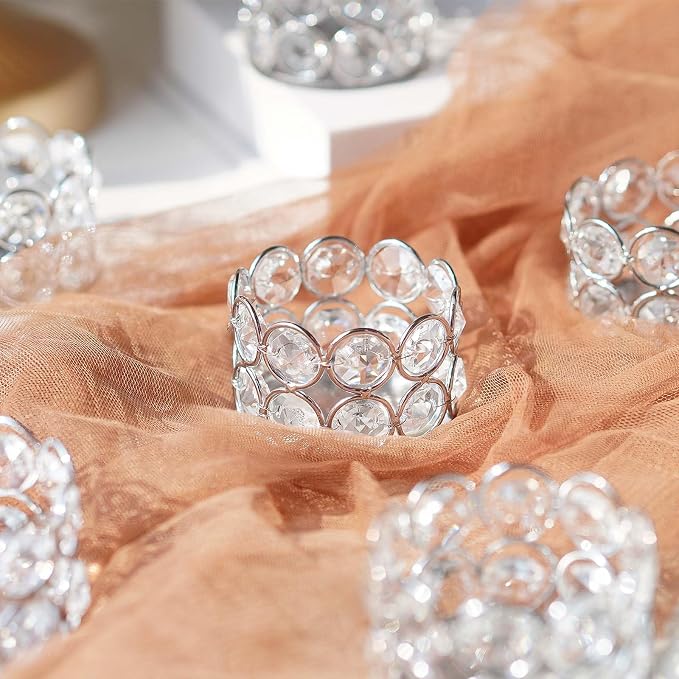 12 Pack Silver Metal Crystal Tea Light Candle Holders - 2.4"x1.6" Bulk Small Votive Candle Holders for Wedding, Home, Party Table Centerpiece Decorations
