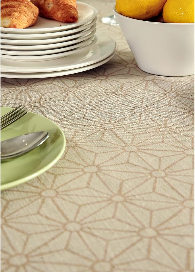 patdrea Vintage French Linen Tablecloth,Rectangular,87"x63"-Cudillero | Elegant Floral Table Cloth for Rectangle Table,Natural Beige Block Print,for Dining Room Tea Party Thanksgiving