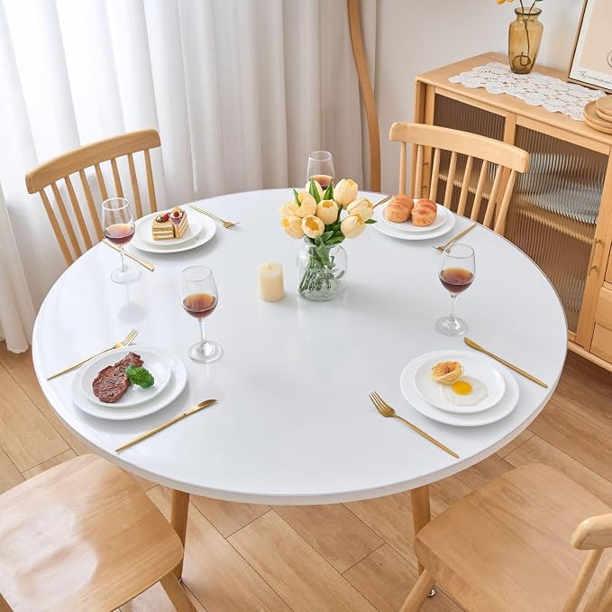 70 Inch Round Frosted Table Cover Protector, Frosted Round Table Protector for Dining Room Table, 1.5mm Thick Waterproof Round Plastic Vinyl Pad