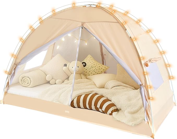 LEEDOR® Bed Tent Dream Tent Bed Canopy Shelter Cabin Sleeping Tent Indoor Pop Up Privacy Warm Breathable Mosquito Mesh Twin/Full/Queen for Kids and Adult (Mattress Not Included)
