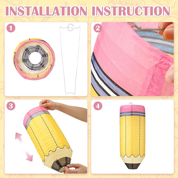Retisee 12 Pcs Back to School Classroom Decoration Crayon Hanging Paper Lanterns Kindergarten Preschool Art Classroom Ceiling Decor, First Day of School Birthday Supplies