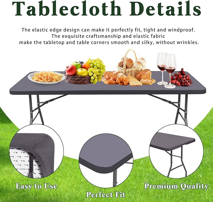 10 Pack Picnic Table Cover Outdoor Elastic Fitted Tablecloths for 6 Foot Rectangle Table Waterproof Stretch Washable Patio Folding Spandex TableCloth for Camping Banquet Parties (Light Grey,30" x 72")