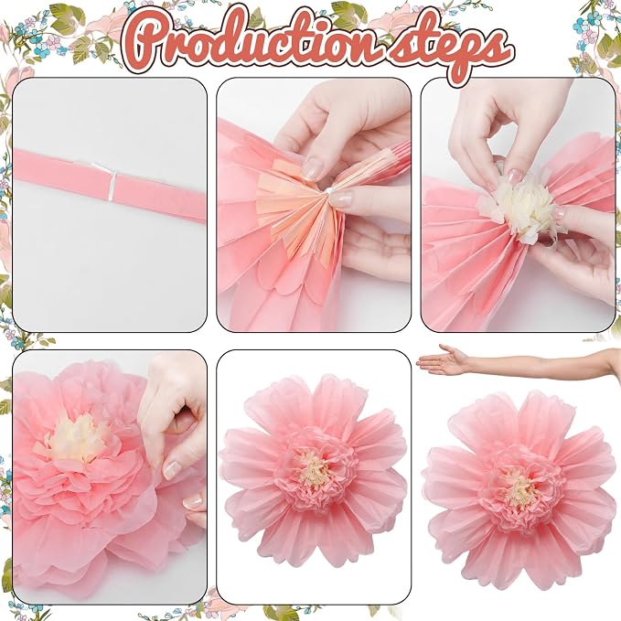 Giegxin 6 Pcs 31.5", 24" Pink, Orange Giant Paper Flowers Pink and Orange Party Decorations Large Crepe Tissue Flowers for Fall Wedding Boho Birthday Bridal Bachelorette Bridal Shower Classroom Decor