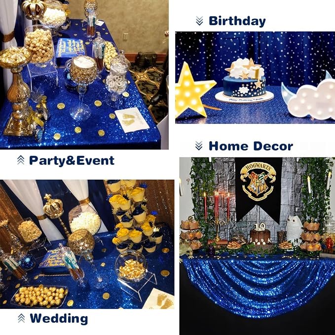 Eternal Beauty Navy Blue Tablecloth, 60x120 Inch Sequin Rectangle Table Cover for Cake Dessert Exhibition Party Birthday Events