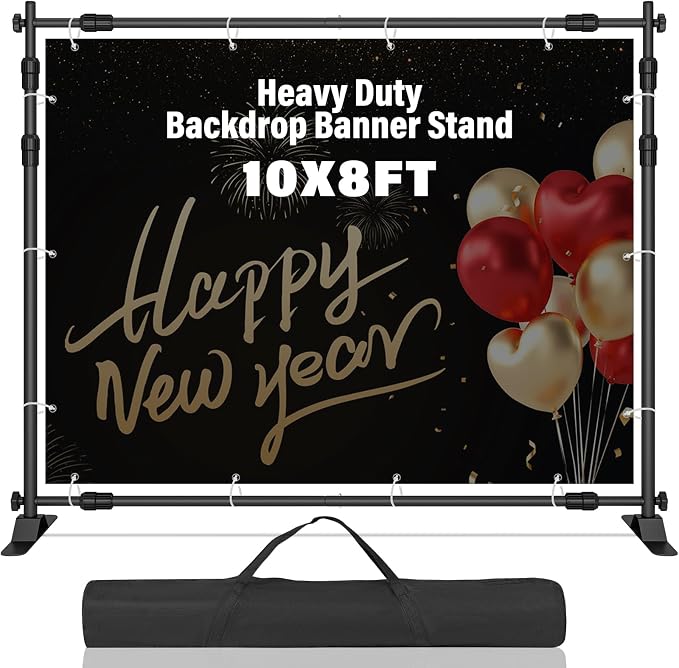 10 x 8 FT Banner Stand Kit, Adjustable Backdrop Stand for Parties, Heavy-Duty Photography Step and Repeat Stand with Portable Bag for Birthdays, Promotions, Exhibitions (Banner Not Included)