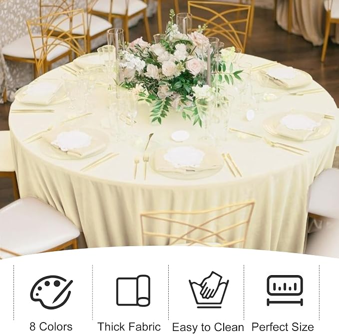 4 Pack 108 Inch Round Tablecloth Polyester Washable Table Covers for Wedding Dining Table Buffet Parties Banquet Decor（Beige）