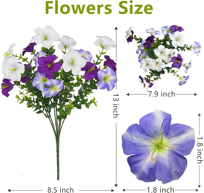 2 Set Artificial Hanging Flowers with Basket for Outdoor Decor, 24 Pcs Silk Petunias Fake Plants for Porch Garden Patio Balcony Yard Home Decoration